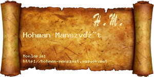 Hohman Manszvét névjegykártya